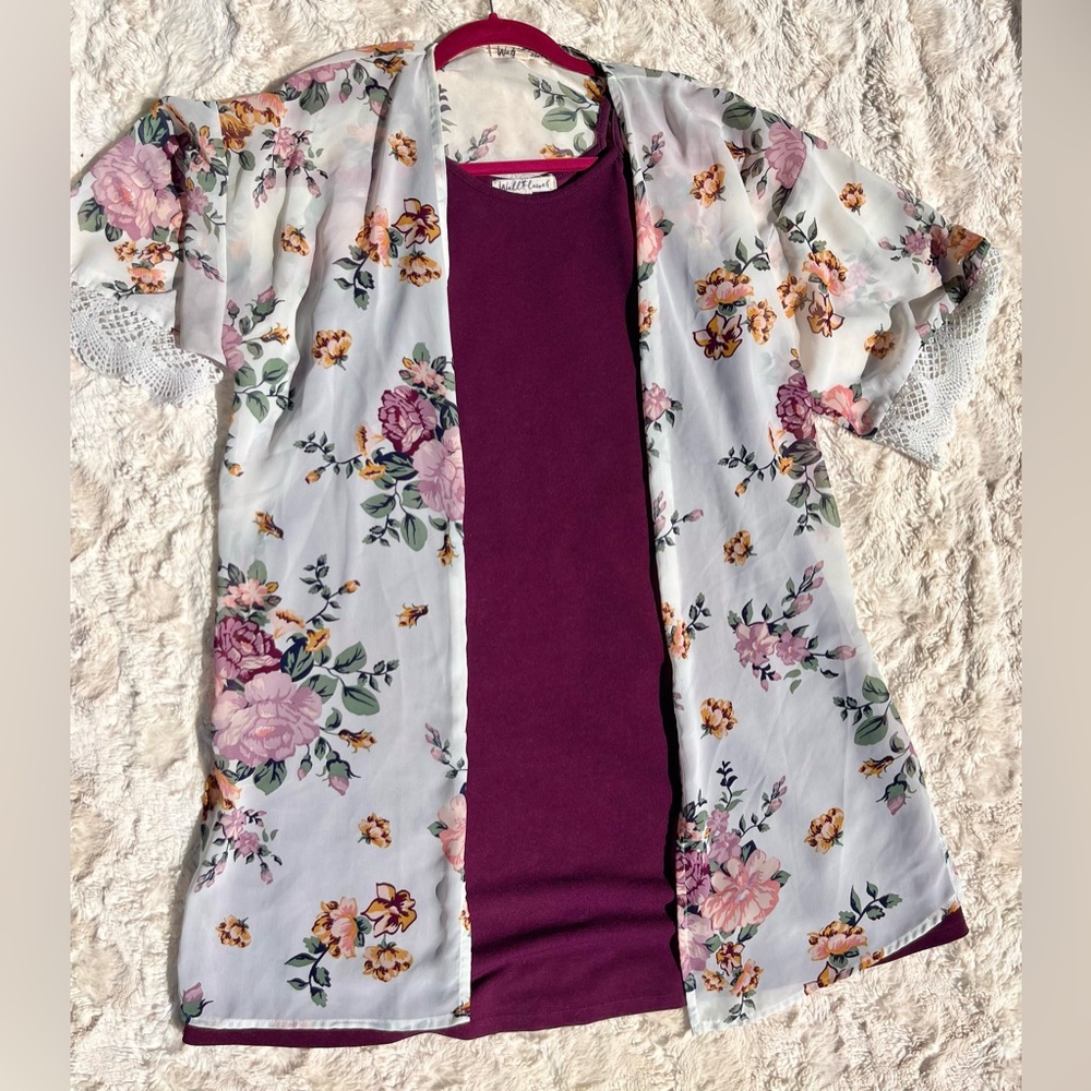 Swing Dress with Floral and Lace Kimono